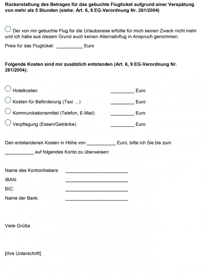 Musterbrief für Entschädigung bei Flugverspätung - flugrechner.com